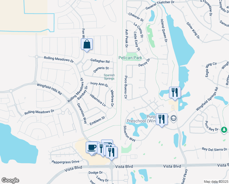 map of restaurants, bars, coffee shops, grocery stores, and more near 6730 Marbree Drive in Sparks