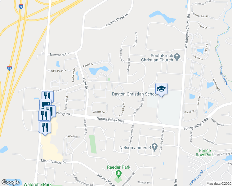 map of restaurants, bars, coffee shops, grocery stores, and more near 9302 Captiva Bay Drive in Miamisburg