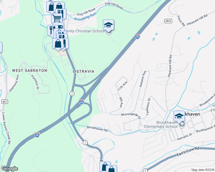 map of restaurants, bars, coffee shops, grocery stores, and more near 2193 4th Avenue in Morgantown
