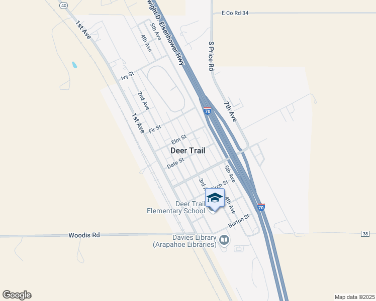 map of restaurants, bars, coffee shops, grocery stores, and more near in Deer Trail