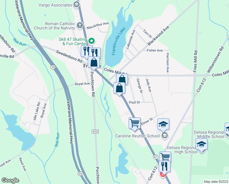 map of restaurants, bars, coffee shops, grocery stores, and more near 2395 Delsea Drive in Franklin