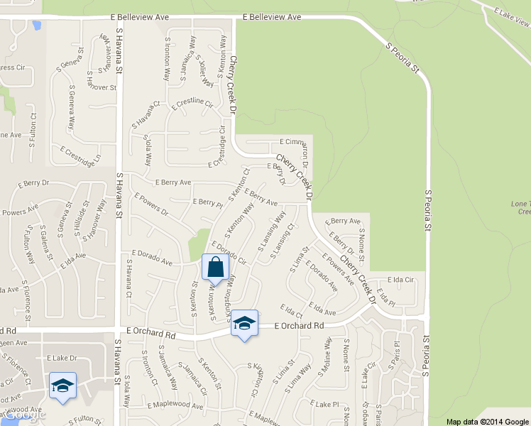 map of restaurants, bars, coffee shops, grocery stores, and more near 11077 East Powers Court in Englewood