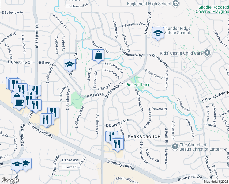 map of restaurants, bars, coffee shops, grocery stores, and more near 5625 South Malta Street in Centennial