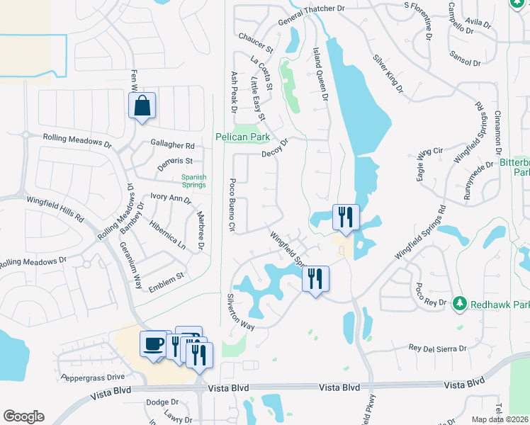 map of restaurants, bars, coffee shops, grocery stores, and more near 2725 East D'Arcy Court in Sparks