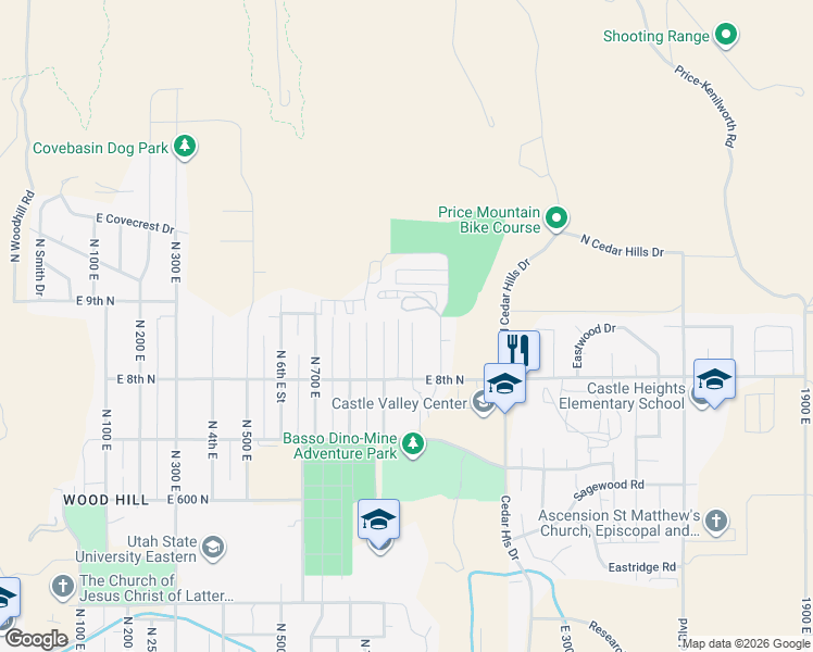 map of restaurants, bars, coffee shops, grocery stores, and more near 883 North 1000 East in Price