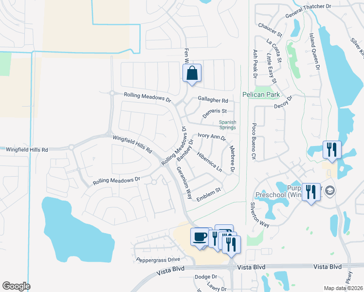 map of restaurants, bars, coffee shops, grocery stores, and more near Rolling Meadows in Sparks