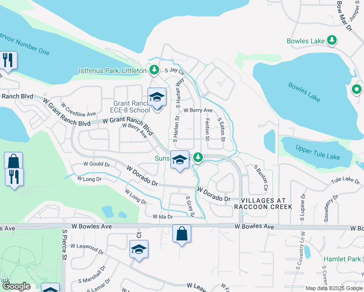 map of restaurants, bars, coffee shops, grocery stores, and more near 5920 West Sumac Avenue in Denver