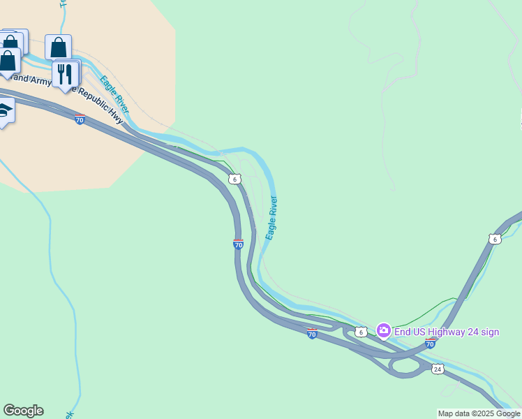 map of restaurants, bars, coffee shops, grocery stores, and more near 41929 U.S. 6 in Vail