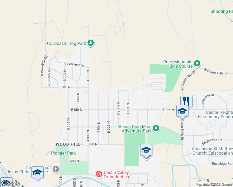 map of restaurants, bars, coffee shops, grocery stores, and more near 885 North 6th East Street in Price