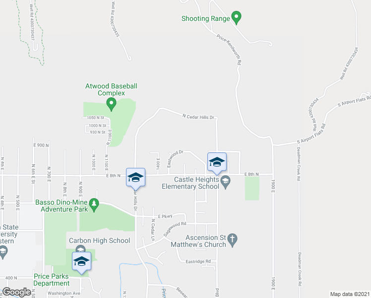 map of restaurants, bars, coffee shops, grocery stores, and more near 1572 Eastwood Drive in Price