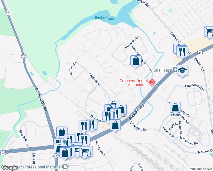 map of restaurants, bars, coffee shops, grocery stores, and more near 23 Barberry Court in Newark