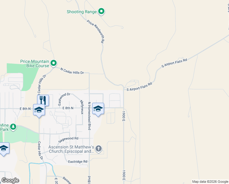 map of restaurants, bars, coffee shops, grocery stores, and more near 1849 East 880 North in Price