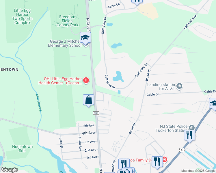 map of restaurants, bars, coffee shops, grocery stores, and more near 382 Golf View Drive in Little Egg Harbor Township