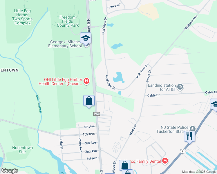 map of restaurants, bars, coffee shops, grocery stores, and more near 382 Golf View Drive in Little Egg Harbor Township