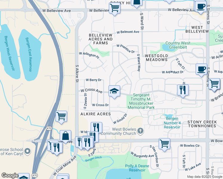 map of restaurants, bars, coffee shops, grocery stores, and more near 5580 South Youngfield Street in Littleton
