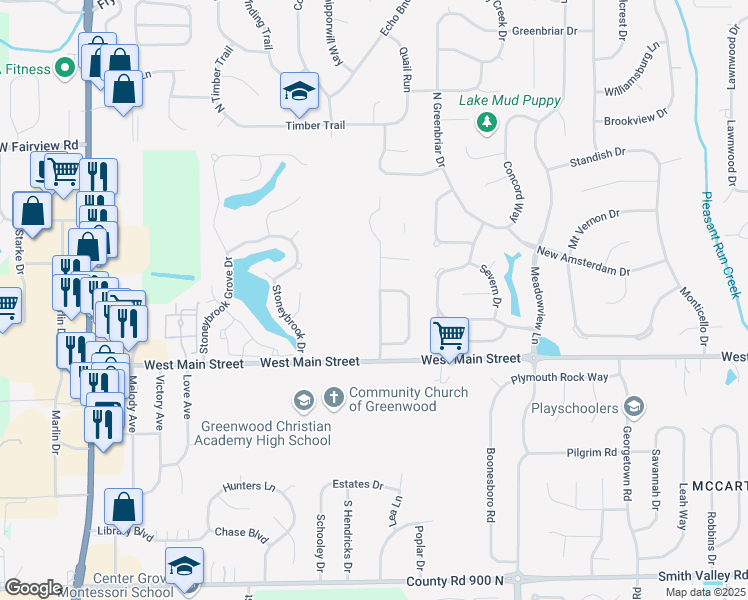 map of restaurants, bars, coffee shops, grocery stores, and more near 148 Westridge Boulevard in Greenwood