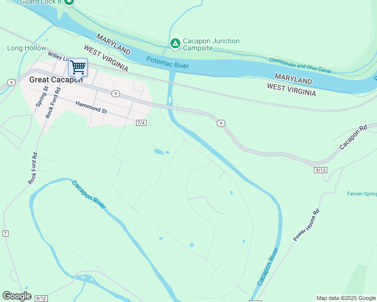 map of restaurants, bars, coffee shops, grocery stores, and more near 87 Gokey Lane in Great Cacapon
