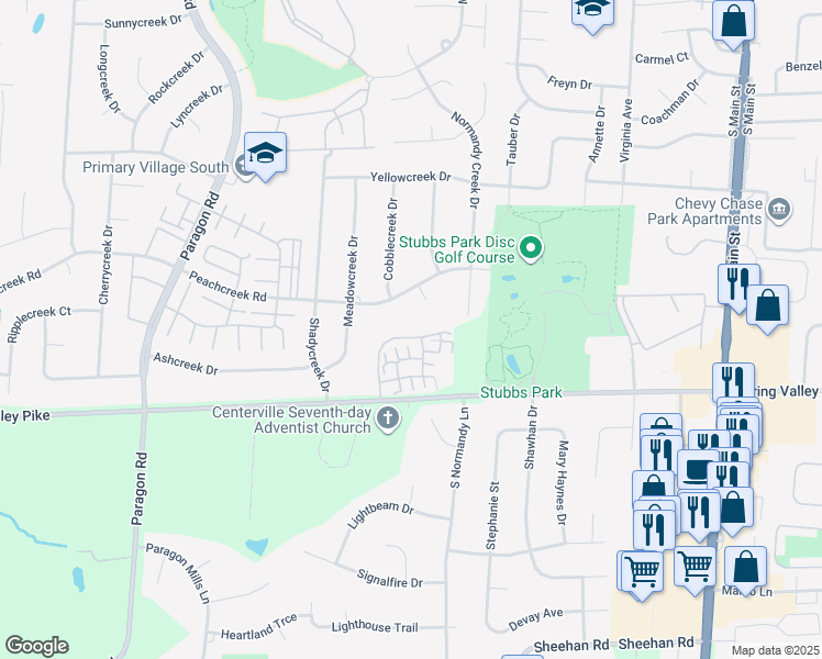 map of restaurants, bars, coffee shops, grocery stores, and more near 8815 Birkdale Hills Circle in Dayton