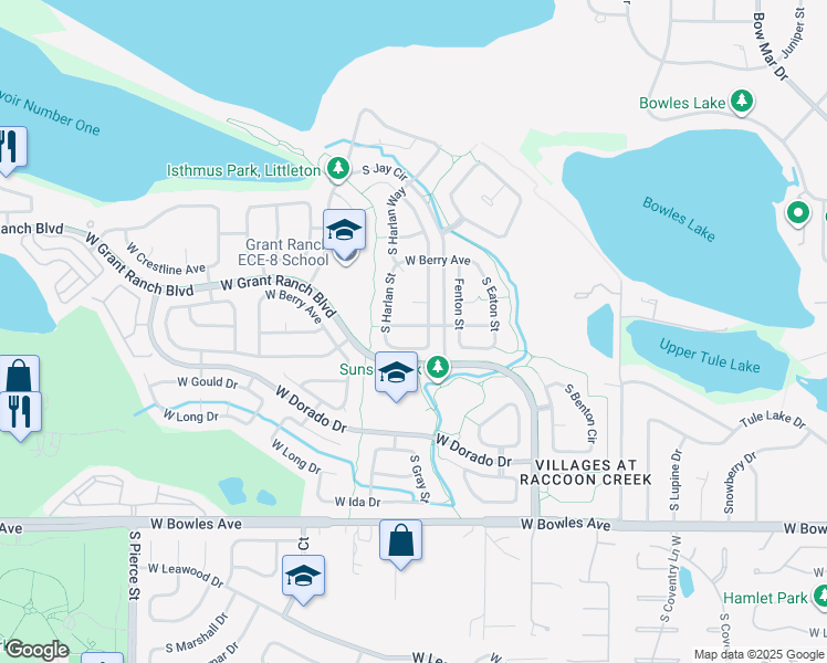 map of restaurants, bars, coffee shops, grocery stores, and more near 5920 West Sumac Avenue in Denver