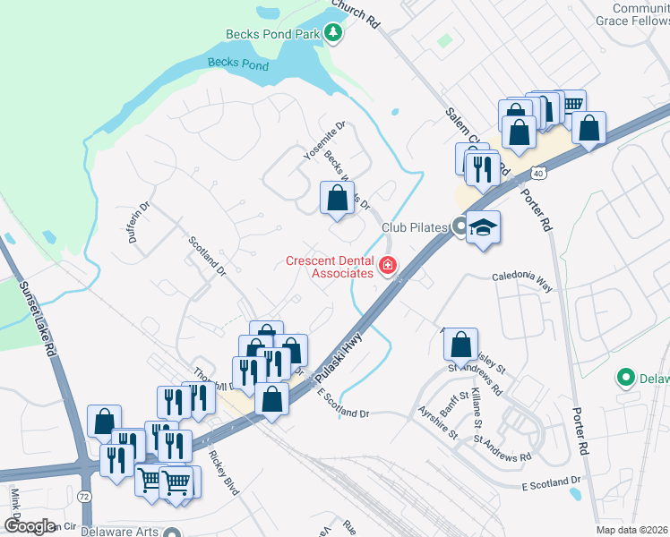 map of restaurants, bars, coffee shops, grocery stores, and more near 163 Whitburn Place in Newark