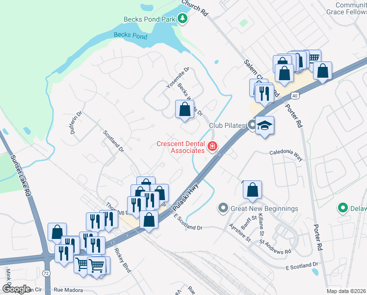 map of restaurants, bars, coffee shops, grocery stores, and more near 163 Whitburn Place in Newark