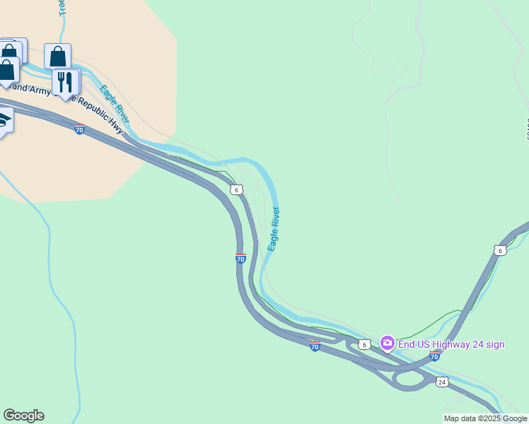 map of restaurants, bars, coffee shops, grocery stores, and more near 41929 U.S. 6 in Vail