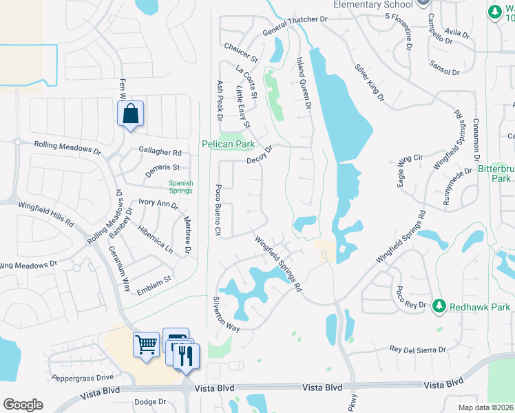 map of restaurants, bars, coffee shops, grocery stores, and more near 2725 East D'Arcy Court in Sparks