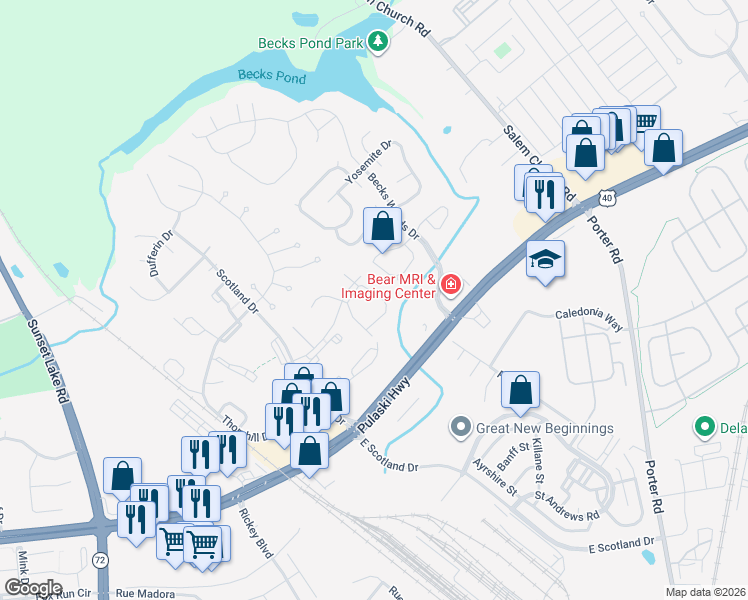 map of restaurants, bars, coffee shops, grocery stores, and more near 119 Whitburn Place in Newark