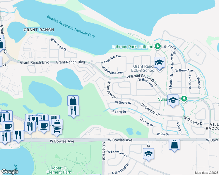 map of restaurants, bars, coffee shops, grocery stores, and more near 6700 West Dorado Drive in Denver