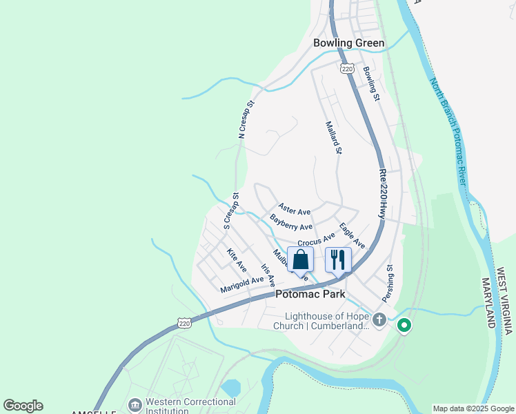 map of restaurants, bars, coffee shops, grocery stores, and more near 11911 Aster Avenue in Cumberland