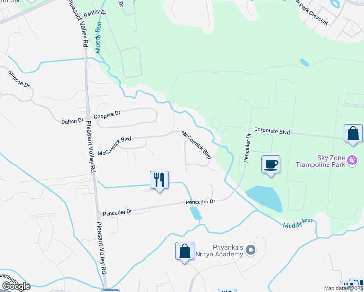 map of restaurants, bars, coffee shops, grocery stores, and more near 154 McCormick Boulevard in Newark