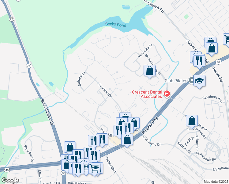 map of restaurants, bars, coffee shops, grocery stores, and more near 23 Barberry Court in Newark