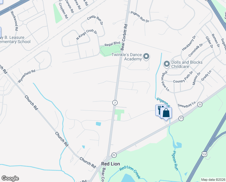 map of restaurants, bars, coffee shops, grocery stores, and more near 1465 Delaware 7 in Bear