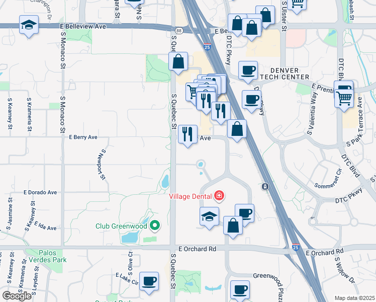 map of restaurants, bars, coffee shops, grocery stores, and more near 7426-7498 E Berry Ave in Greenwood Village