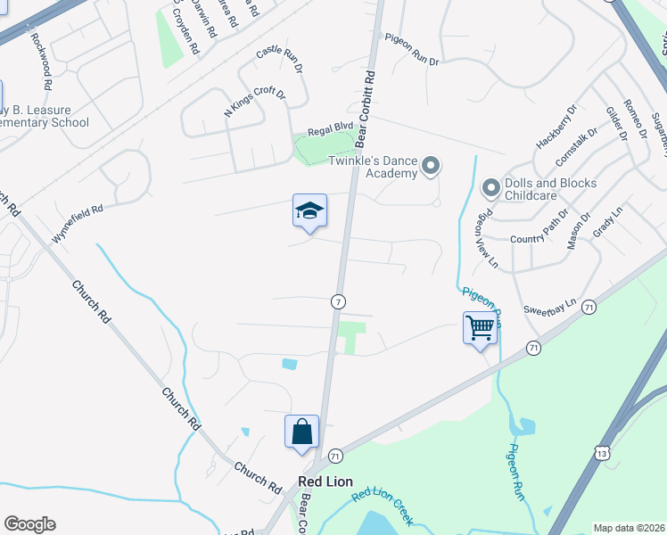 map of restaurants, bars, coffee shops, grocery stores, and more near 1465 Delaware 7 in Bear