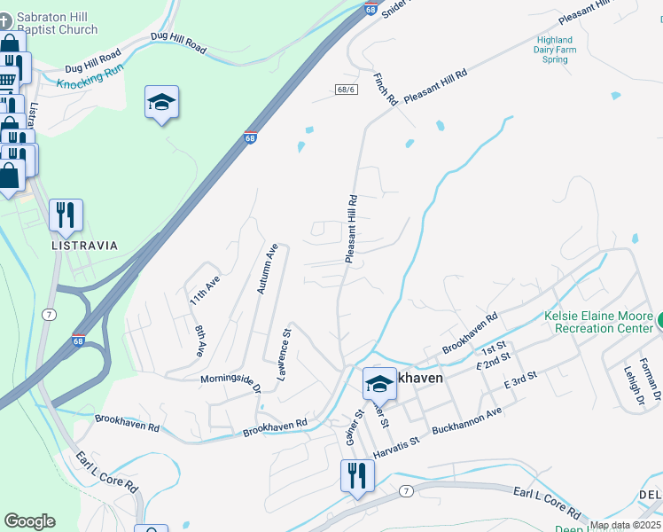map of restaurants, bars, coffee shops, grocery stores, and more near 23 Pleasant Ridge Lane in Morgantown