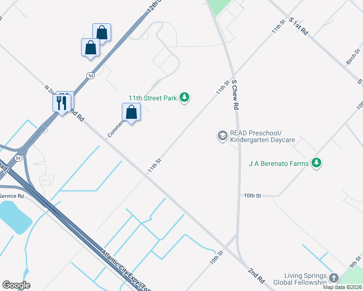 map of restaurants, bars, coffee shops, grocery stores, and more near 770 11th Street in Hammonton
