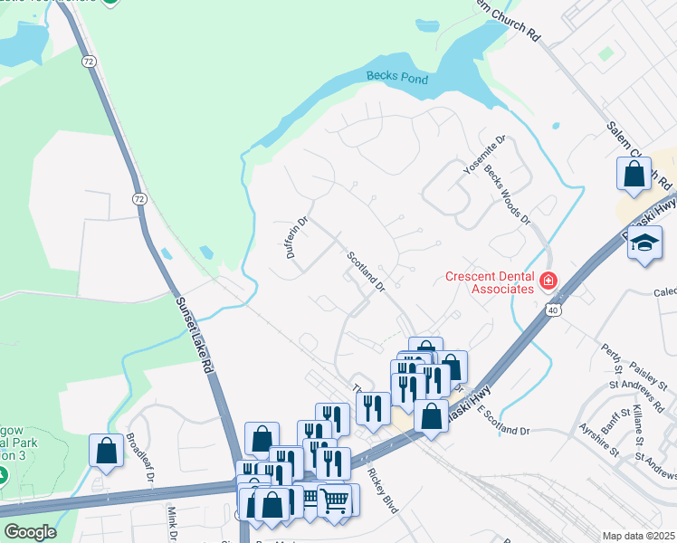 map of restaurants, bars, coffee shops, grocery stores, and more near 848 Hasting Court in Newark