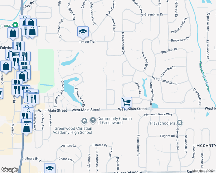 map of restaurants, bars, coffee shops, grocery stores, and more near 221 Westridge Boulevard in Greenwood