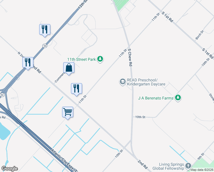 map of restaurants, bars, coffee shops, grocery stores, and more near 770 11th Street in Hammonton