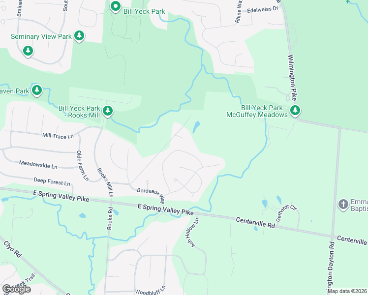 map of restaurants, bars, coffee shops, grocery stores, and more near 2594 Sugar Ridge Lane in Dayton