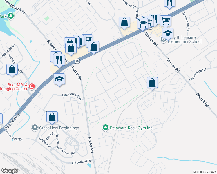 map of restaurants, bars, coffee shops, grocery stores, and more near 827 Samantha Circle in Bear