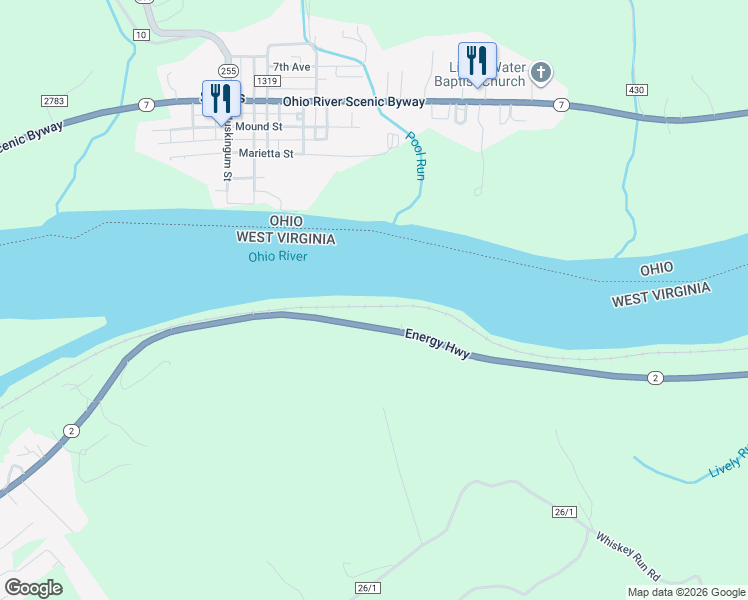 map of restaurants, bars, coffee shops, grocery stores, and more near in Paden City