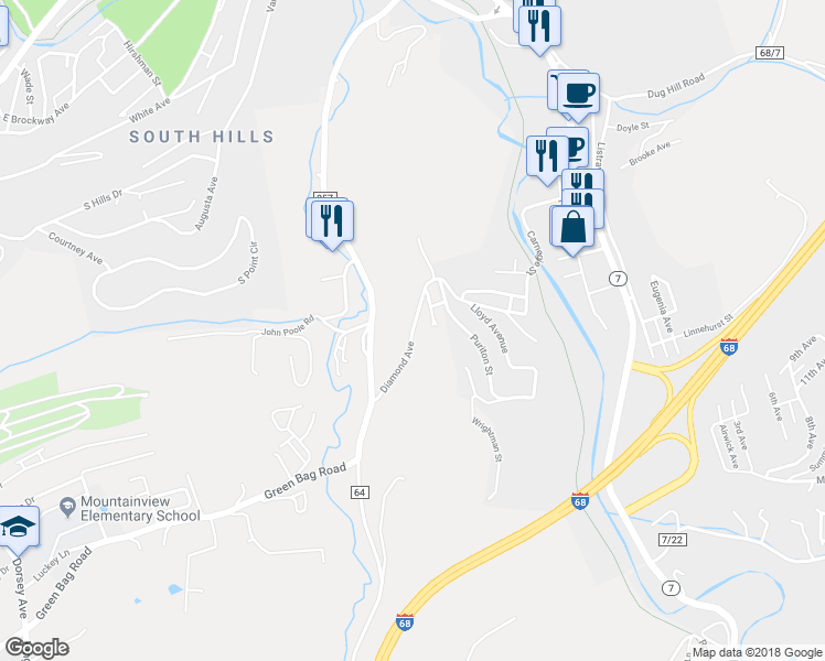 map of restaurants, bars, coffee shops, grocery stores, and more near 301 Diamond Avenue in Morgantown