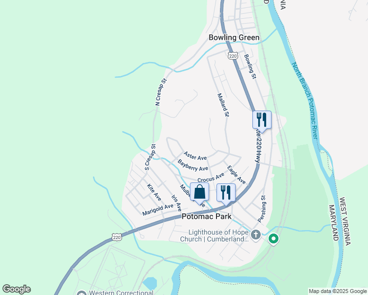 map of restaurants, bars, coffee shops, grocery stores, and more near 11910 Aster Avenue in Cumberland