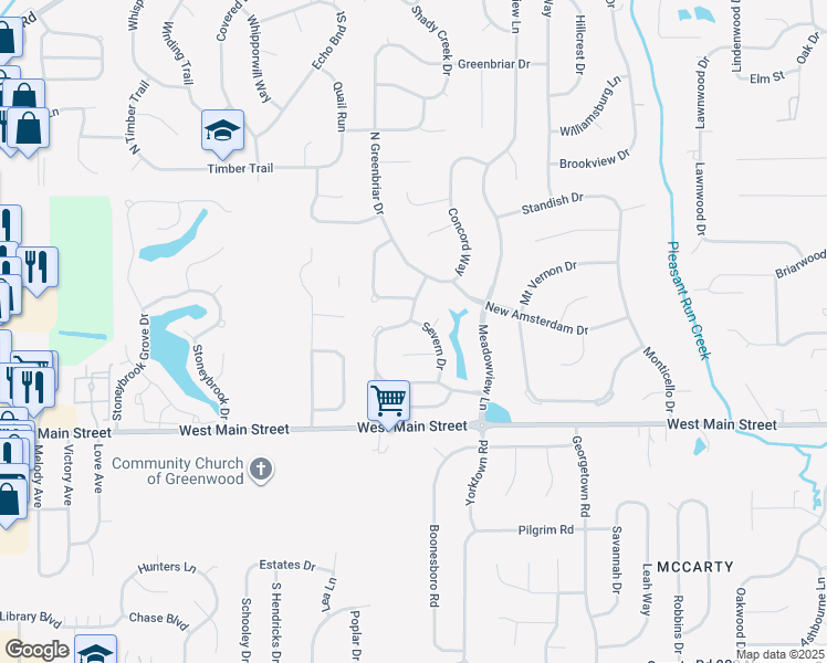map of restaurants, bars, coffee shops, grocery stores, and more near 176 Severn Dr in Greenwood