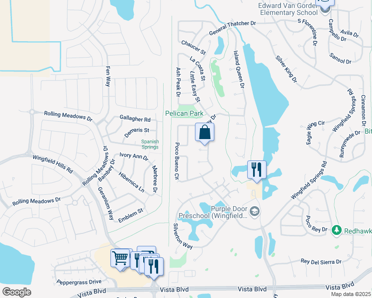 map of restaurants, bars, coffee shops, grocery stores, and more near 7151 Valliant Drive in Sparks