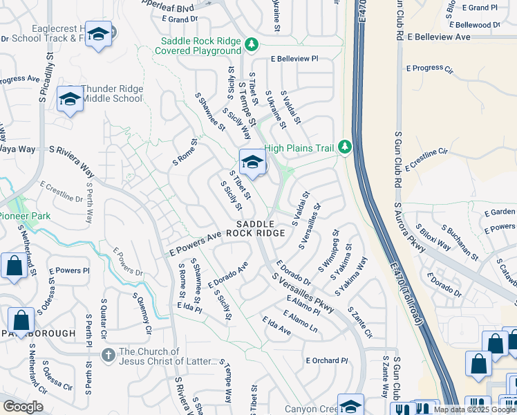 map of restaurants, bars, coffee shops, grocery stores, and more near 5534 South Tibet Street in Aurora