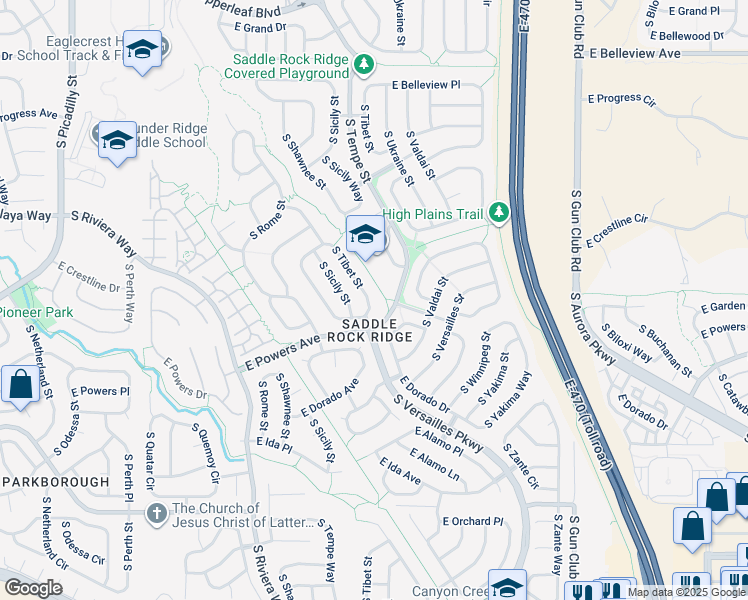 map of restaurants, bars, coffee shops, grocery stores, and more near 5534 South Tibet Street in Aurora