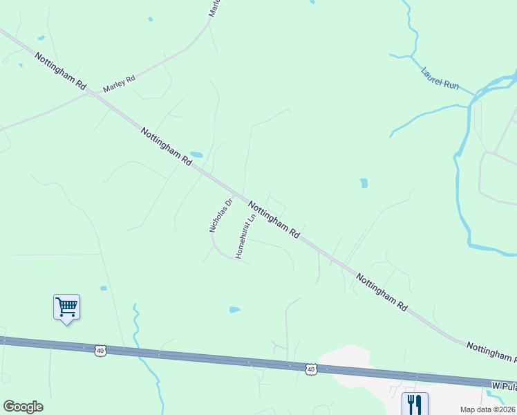 map of restaurants, bars, coffee shops, grocery stores, and more near 835 Nottingham Road in Elkton